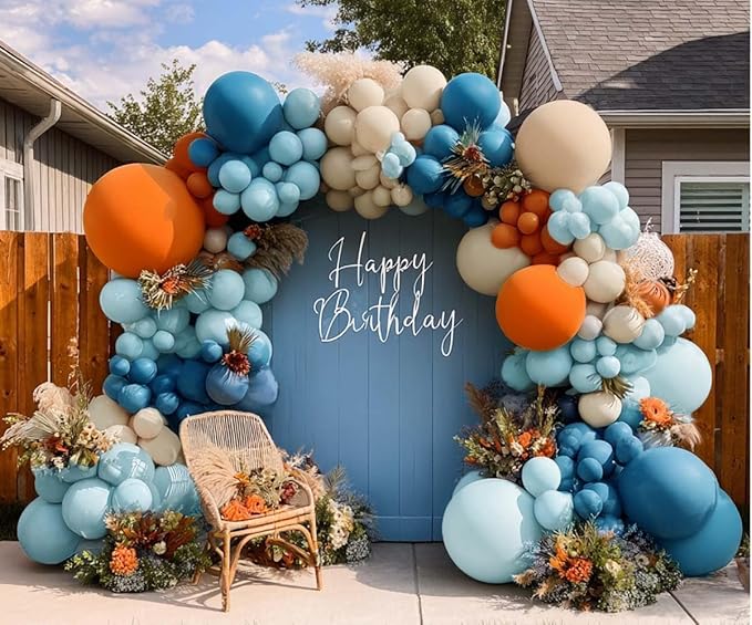 Blue Orange Balloon Arch Double Stuffed Latex Orange Sand White Balloons Light Blue White Balloon Garland for Birthday Fall Baby Shower Thanksgiving Harvest Autumn Home Decor