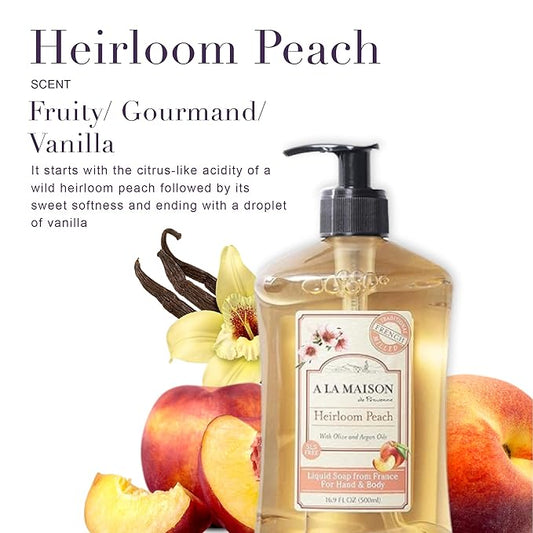A LA MAISON French Liquid Hand Soap, Heirloom Peach - Natural Hand Wash Made with Essential Oils - Biodegradable, Plant-Based, Vegan, Cruelty-Free, Alcohol & Paraben Free (16.9 oz, 3 Pack)