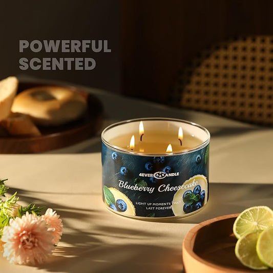 4EVER Scented Candles | 4-Wick 18oz Soy Wax Candle | Up to 50Hrs Clean Burn | Aromatherapy Candles for Home Scented | Gifts for Women & Mom, Blueberry Cheesecake