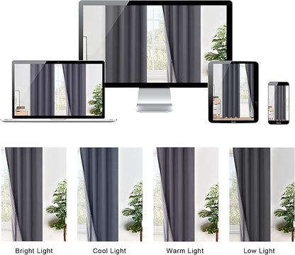 XWZO 100% Blackout Curtains 45 Inches Long with Tiebacks- Privacy Protection & Noise Blocking Window Draperies Grommet Top with Black Liner for Bedroom/Living Room, Dark Grey, W38 x L45, Set of 2