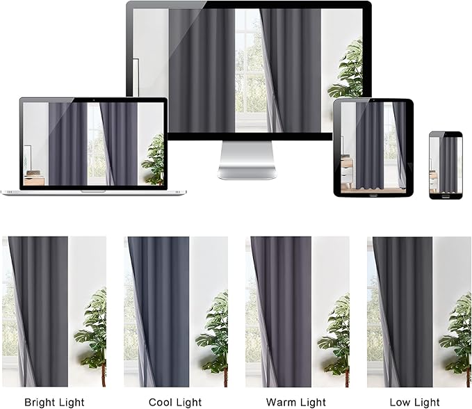 XWZO 100% Blackout Curtain Panels - Thermal Insulated Black Liner Curtains, Noise Reducing and Heat Blocking Drapes for Hall and Studio Windows with Tiebacks, Dark Grey, W52 x L63, Set of 2