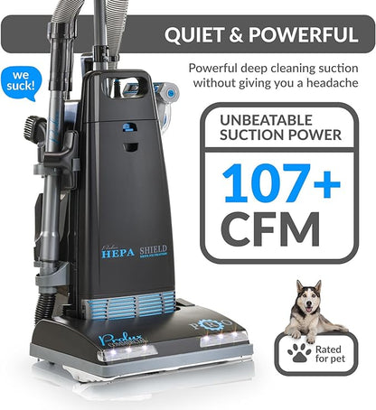Prolux 8000 Commercial Upright Vacuum with On Board Tools, Bagged Vacuum Cleaner, Commercial Vacuum, HEPA Filter, Floor Selector Switch, 12-Amp Amtek Motor, 107 CFM Suction Power