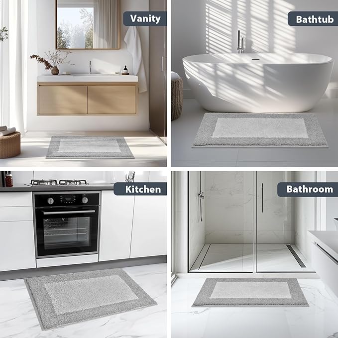 Bathroom Rugs 20" x 30", Non-Slip Extra Soft Absorbent Bath Rugs, Machine Washable Quick Dry Bath Mats for Bathroom Floor, Shower, Bathtub and Sink, Light Grey & Grey