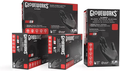 GLOVEWORKS Black Nitrile Gloves Disposable Latex Free, 5 Mil Industrial, For Mechanic, Cleaning, Cooking, Kitchen, Food Grade