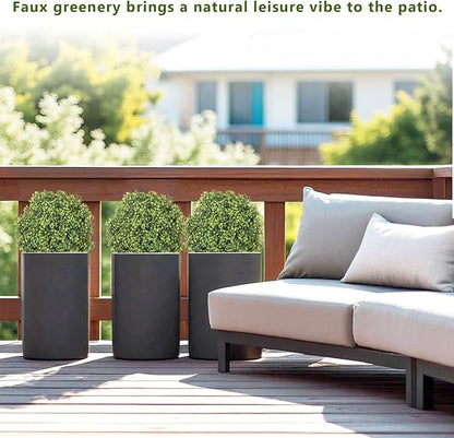 THE BLOOM TIMES 2ft Faux Boxwood Plants Outdoor Set of 2, 24" UV-Resistant Artificial Topiary Ball Trees, Fake Potted Greenery for Front Porch Planter, Patio Outside Decor