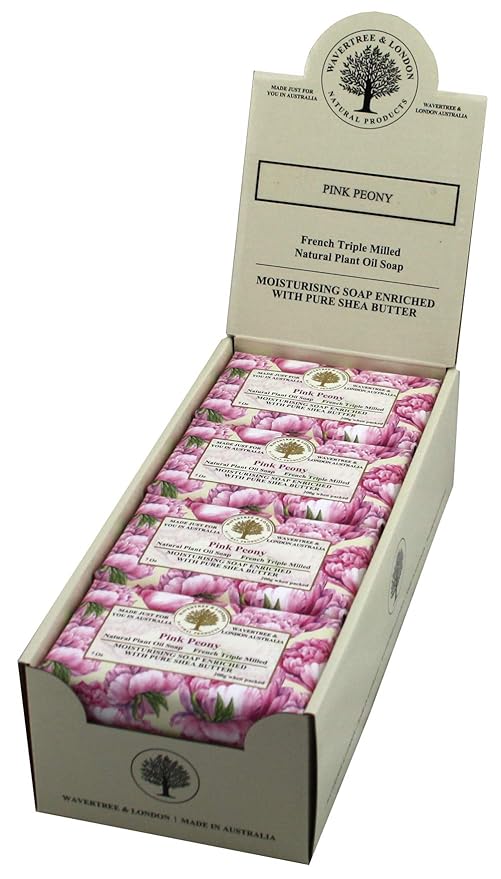Wavertree & London Pink Peony Scented Natural Soap (8 Bars), 7oz Moisturizing French Triple Milled Soap Bars enriched with shea butter - Pure Plant Oil Bath & Body Bars for All Skin Types
