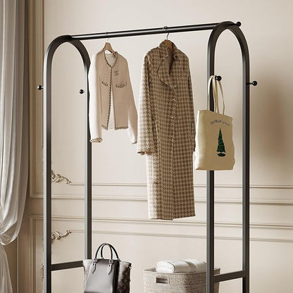 Black Clothing Rack,Heavy duty clothes rack with 2-tier Bottom Shelves, Garment Rack with 6 Side Hooks for Hanging Clothes, Coats, Shirts (black, 31.5in)