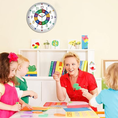 XFM Learning Clock for Kids Silent Non Ticking Battery Operated Colorful Teaching Time Clock 8 Inch Decorative Small Analog Clock for Kids Room Classroom School Playroom