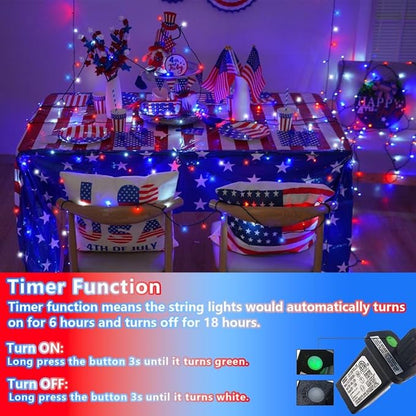 YEGUO 500LED 165ft 4th of July led Lights Outdoor Waterproof, Patriotic String Lights Plug in, Red White Blue led String Lights Indoor for 4th of July Memorial Day Independence Day Decor