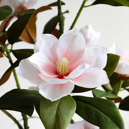 Artificial Magnolia Tree, 4FT Faux Potted Plant, 48 Inch Fake Magnolia Tree with Realistic Flowers Leaves and Adjustable Branches
