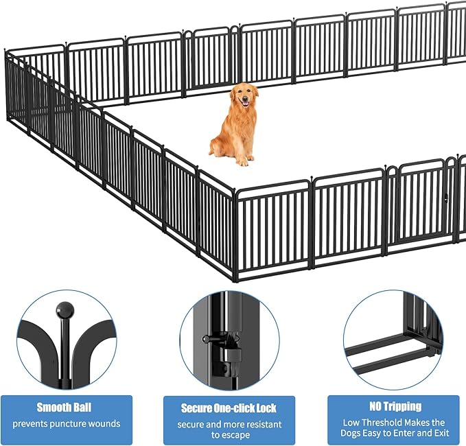 New Thickened Version Dog Playpen, 32 Inch Dog Fences for The Yard, Portable Outdoor Dog Playpen for Large/Medium/Small Dogs, Foldable Metal Dog playpen, with Doors (32 Panels)
