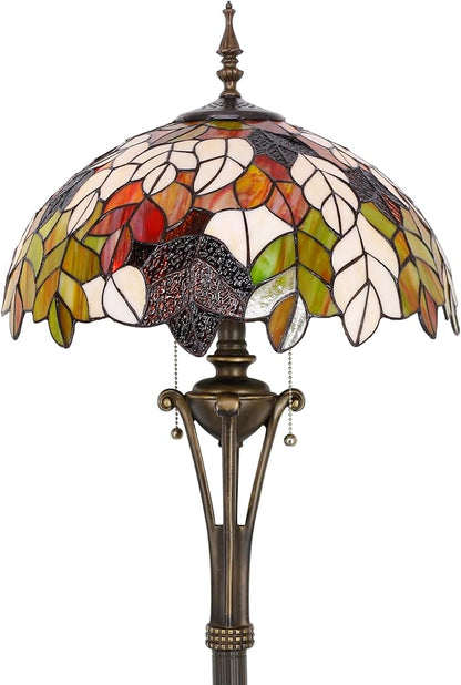 Tiffany Floor Lamp Maple Leaf Stained Glass Standing Reading Light 16X16X70 Inches Antique Pole Corner Lamp Decor Bedroom Office Living Room