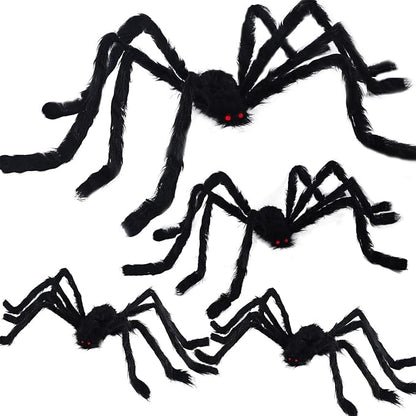 yosager Outdoor Halloween Decorations 4Pcs Realistic Giant Spiders, Huge Hairy Scary Halloween Spider Prop, Black Spooky Spider for Indoor House Outdoor Window Yard Patio Decor (24" 24" 36" 60")