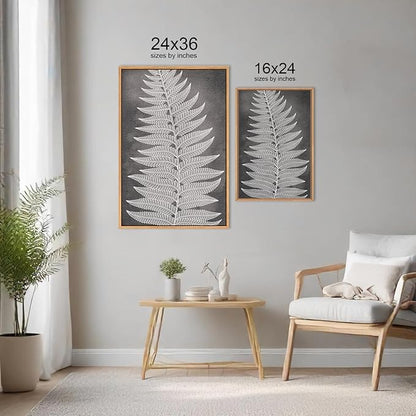HLNIUC Botanical Neutral Framed Wall Art Set, Abstract Fern Leaf Canvas Wall Decor, Vintage Rustic Plant Wall Painting, Black Beige Nature Art Print for Living Room, Bedroom, Office - 24"x36"x3