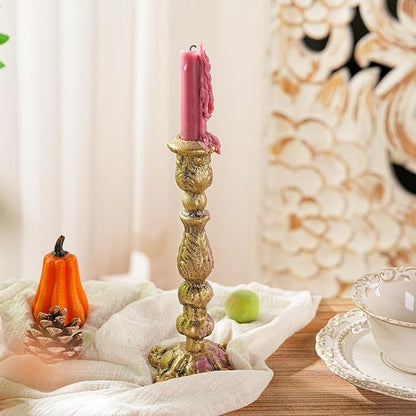 Sungmor Vintage Gold Cast Iron Candle Holder – 8.7" Tall Decorative Rustic Taper Candle Stand – Heavy Antique-Style Candlestick for Table Centerpiece, Fireplace Mantel, or Farmhouse Home Décor