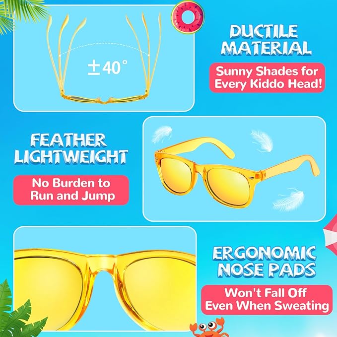 Kids Sunglasses 32 Bulk Party Favors, Toddler Boys Girls Age 3-8 Birthday Favor Summer Goodie Bags Stuffers, Neon Sunglass with UV 400 Protection for Students Valentines Easter Day Gifts