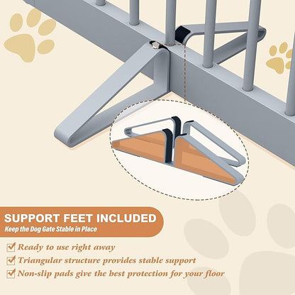 Freestanding Pet Gate for Dogs, Foldable Wooden Dog Gate for House, Indoor Dog Gate for Doorways, Stairs, Gates for Dogs Indoor, Support Feet Included, 24" Height 3 Panels, Grey