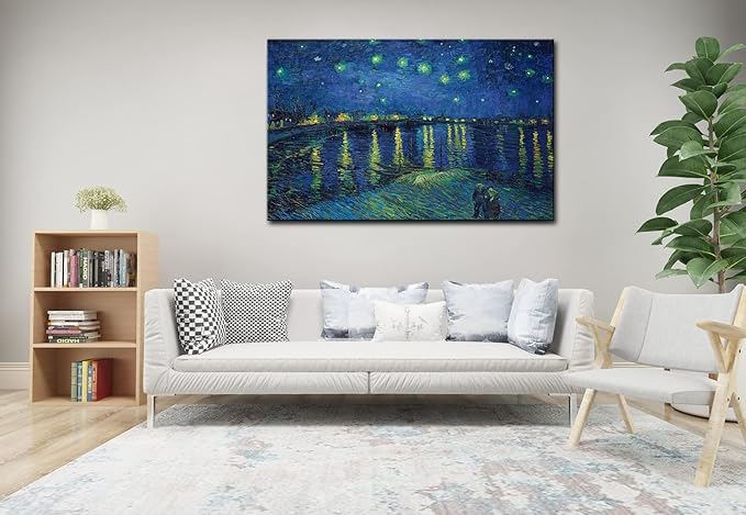 Vincent Van Gogh Canvas Wall Art - Starry Night Over The Rhone Painting, Classic Artwork Picture Print for Home Decor. 24"x36"