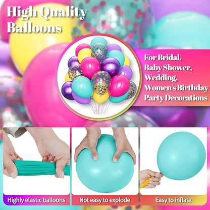 KAWKALSH Pink Blue Purple Balloon, 68 Pcs 12 Inches Hot Pink Metallic Purple Teal Yellow Balloons Confetti Balloons for Kids Magic Theme Birthday Decoration Baby Shower Engagement Party Supplies