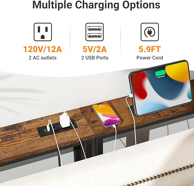 ELYKEN 5.9" Narrow Console Sofa Table with Power Outlets, Total 39.4” Long Behind Couch Table with Charge Station and 5.9’ Extension Cord for Living Room, 5.9" D x 39.4”W x 29.5”H, Rustic Brown