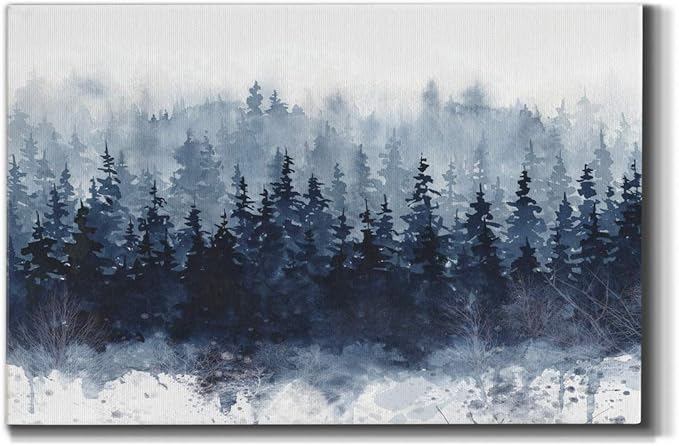 Wexford Home Home Decor Landscape Canvas Wall Art Abstract Floral Painting Modern Pictures Artwork Decoration for Living Room Kitchen Bathroom Office, Ready to Hang, indigo forest, 24x36