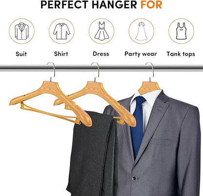 DEDU Suit Hangers for Men 20 Pack Width 17.5", Coat Hangers No Shoulder Bump Non Slip for Thick Sweaters, Plastic Extra Wide Shoulder with Pants Bar & Metal Hook (Natural)