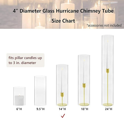CYS EXCEL 1 PC Glass Open Ended Hurricane Candleholder Bottomless Cylinder Sleeve Clear Chimney Shade Tube Cover, 4” Wide x 14” Tall