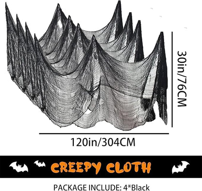 4-Pack Spooky Black Halloween Gauze - 30x120 Inch, Scary Cloth for Haunted House, Outdoor Patio, Garden, Indoor Wall Windows, Halloween Decorations