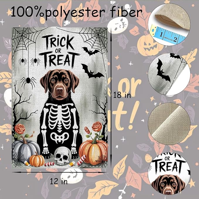 Fokongna Trick or Treat Halloween Garden Flag, Spooky Ghost Dog Halloween Decor, 12x18 Inch Burlap Vertical Double Sided Flags, for Home Yard Outside Decorations