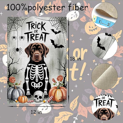 Fokongna Trick or Treat Halloween Garden Flag, Spooky Ghost Dog Halloween Decor, 12x18 Inch Burlap Vertical Double Sided Flags, for Home Yard Outside Decorations