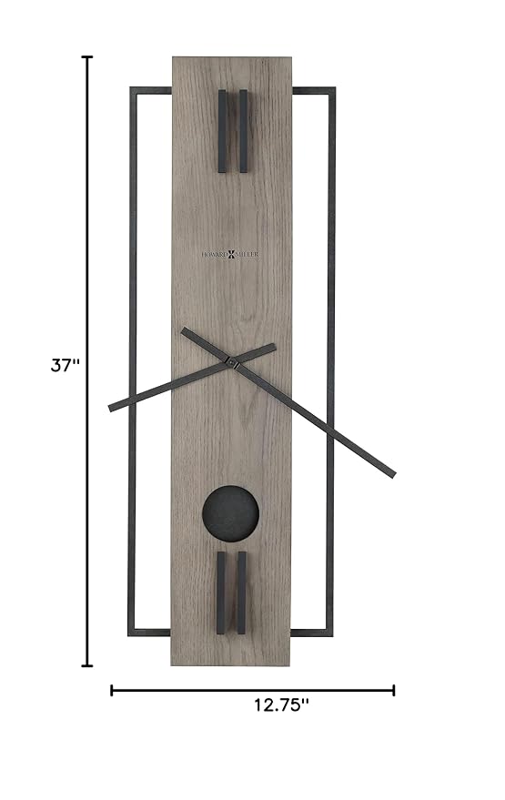 Howard Miller Harwood III Wall Clock, Gray Finish Analog Display Battery-Powered Quartz Movement, Black Pendulum Bob Battery Powered Wall Mount Best for Home Decor, Office & Dinning Room