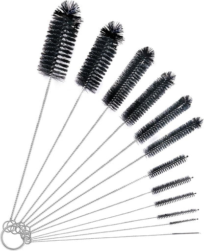 Straw Cleaner Brush Set,12 Pieces Extra Long Pipe Water Bottle Brushes for Cleaning Reusable Drinking Straws,Bird Feeders,Pipes,Black (12pcs Different diameters Set)