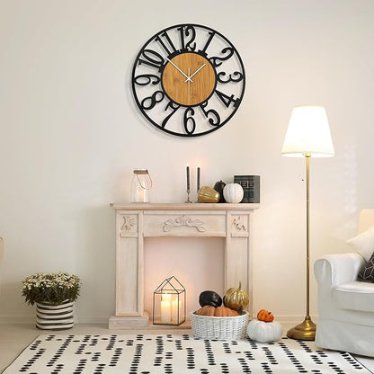 Large Wall Clock for Living Room Decor, 16 Inch Non Ticking Silent, Battery Operated Modern Vintage Oversized Wall Clock for Bedroom Kitchen