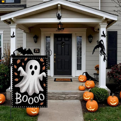 Fokongna Halloween Ghost Garden Flag, Halloween Ghost Decor Boo Garden Flag, 12x18 Inch Burlap Vertical Double Sided Flags, for Home Yard Outside Decorations