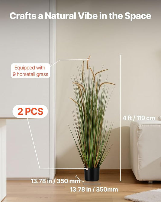 VEVOR Artificial Grass Plant, 2 Pack 47 inch Horsetail Reed Grass in Pot, Premium PVC Faux Fake Greenery Shrubs Plant for Indoor Outdoor House Home Garden Office Room Décor, Housewarming, Green