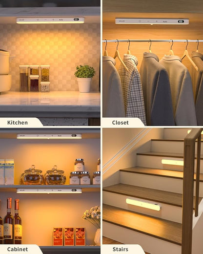 WILLED 3000K Closet Lights Motion Sensored, Battery Display, 60 LED Touch Light Bar, Motion Sensor Light Indoor, Under Cabinet Lights Rechargeable, Stick on Lights for Closet, Kitchen, Hallway, 2 Pack