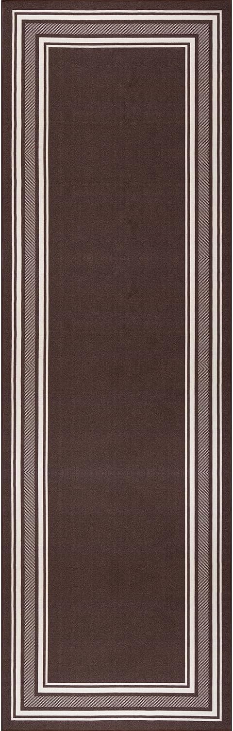 Beverly Rug Non Slip Area Rugs 2x7 Modern Bordered Non Skid Rubber Backing Soft Runner Rug for Living Dining Room Easy to Clean Non Shedding Kitchen Bedroom Indoor Carpet 2 x 7 Brown