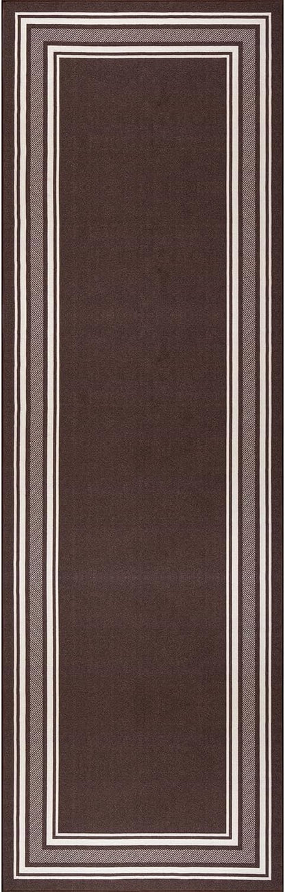 Beverly Rug Non Slip Area Rugs 2x7 Modern Bordered Non Skid Rubber Backing Soft Runner Rug for Living Dining Room Easy to Clean Non Shedding Kitchen Bedroom Indoor Carpet 2 x 7 Brown