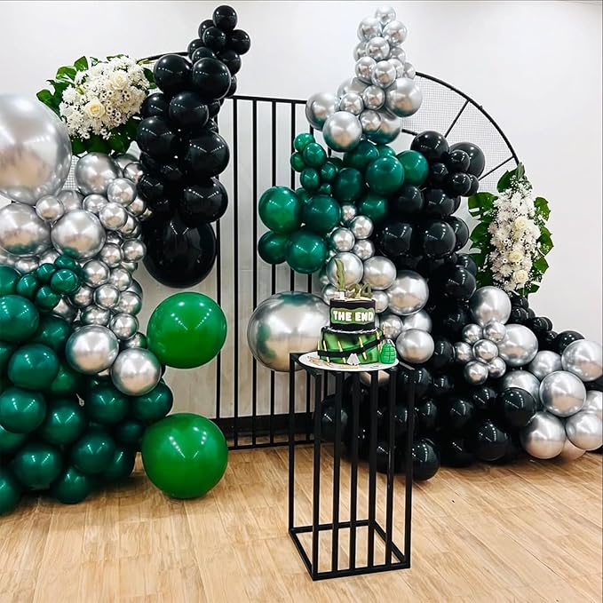 Dark Green Black Silver Balloon, 60 Pcs 12 Inches Silver Green Black Confetti Balloons for Boys Men Football Video Gamer Soccer Army Graduation Baby Shower Birthday Party Decorations