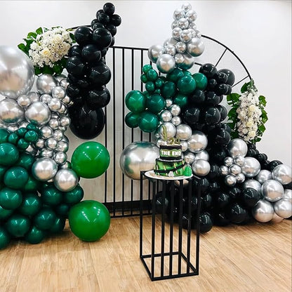 Dark Green Black Silver Balloon, 60 Pcs 12 Inches Silver Green Black Confetti Balloons for Boys Men Football Video Gamer Soccer Army Graduation Baby Shower Birthday Party Decorations