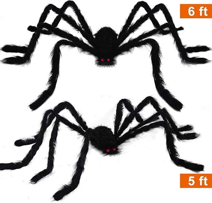 yosager Outdoor Halloween Decorations 2Pcs Realistic Giant Spiders, Huge Hairy Scary Halloween Spider Prop, Black Spooky Spider for Indoor House Outdoor Window Yard Patio Decor (60" 72")