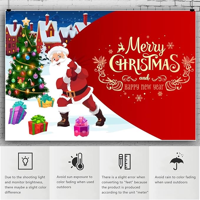 YongFoto Merry Christmas Backdrop 15x10ft Christmas Tree Santa Claus's Gift Snow Town Photography Background Happy New Year Xmas Eve Family Party Banner Room Decor Photoshoot Wallpaper Photo Booth