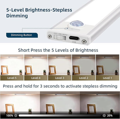 AVEVA 12inch Under Cabinet Lighting, 4 Pack Rechargeable Motion Sensor Light Indoor, Wireless Dimmable Magnetic Closet Lights, 50 LED Under Counter Lights for Kitchen, Wardrobe, Stairs, White Light