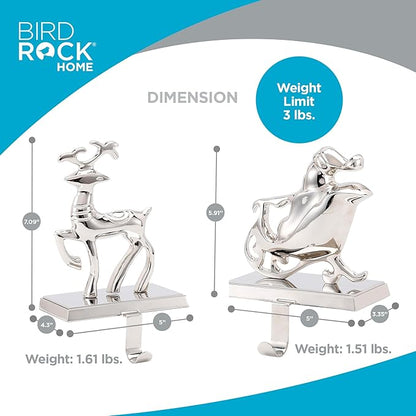 BIRDROCK HOME Reindeer & Santa Claus Stocking Holder Set for Mantle - Set of 4 - Christmas Decorations - Holiday Mantle Fireplace Topper - Decorative Metal Hanger for Stockings - Home Décor Stand