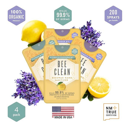 Organic Beeswax Hand Sanitizer Spray - 12-Pack (6 Lavender + 6 Citrus Peppermint), Travel Size Mist Spray with Organic Ethyl Alcohol, Moisturizing with Essential Oils, Non-Toxic, Made in USA