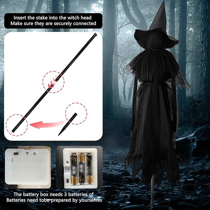 Halloween Witches Outdoor, 3 Light Up Witches Holding Hands with Stakes, Witch Decorations with Glowing Face for Yard Garden Outside Lawn Porch