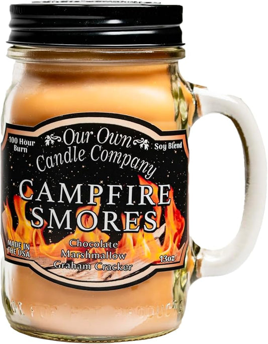 Our Own Candle Company Campfire S’Mores Scented Candle, Mason Jar, 13oz, Long Lasting 100 Hour Burn, Fall & Holiday Gift