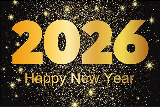 YongFoto 2026 Happy New Year Backdrop 20x10ft Gold Photography Background Merry Christmas Night Festival Carnival Family Celebration Party Banquet Decor Banner Photoshoot Wallpaper Photo Booth