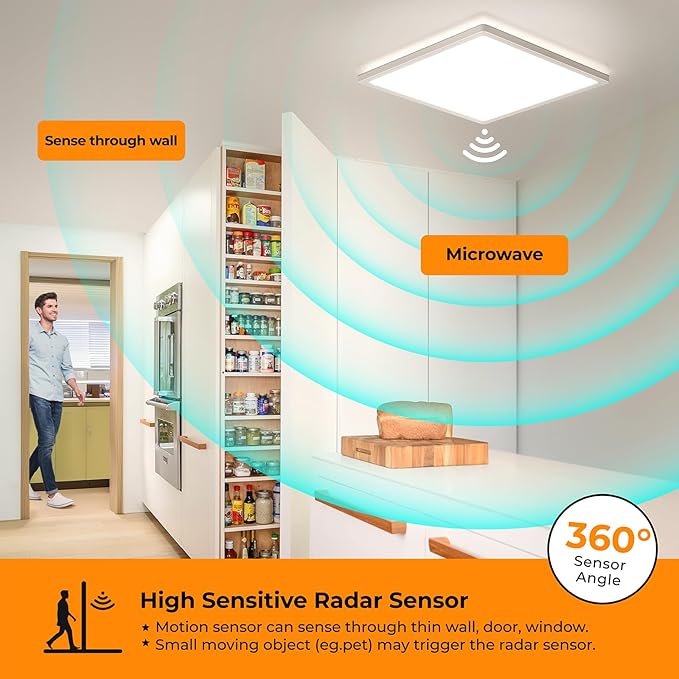 BLNAN Dimmable Motion Sensor LED Ceiling Light with Remote Control, 12 Inch 24W 2400LM Radar Motion Activated Flush Mount Wired Light Fixture for Closet Hallway Laundry Porch Stair, 3000K 4000K 5000K