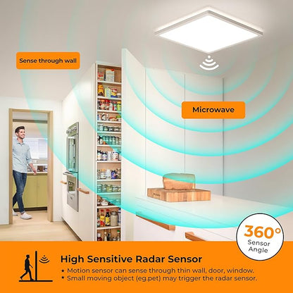 BLNAN Dimmable Motion Sensor LED Ceiling Light with Remote Control, 12 Inch 24W 2400LM Radar Motion Activated Flush Mount Wired Light Fixture for Closet Hallway Laundry Porch Stair, 3000K 4000K 5000K